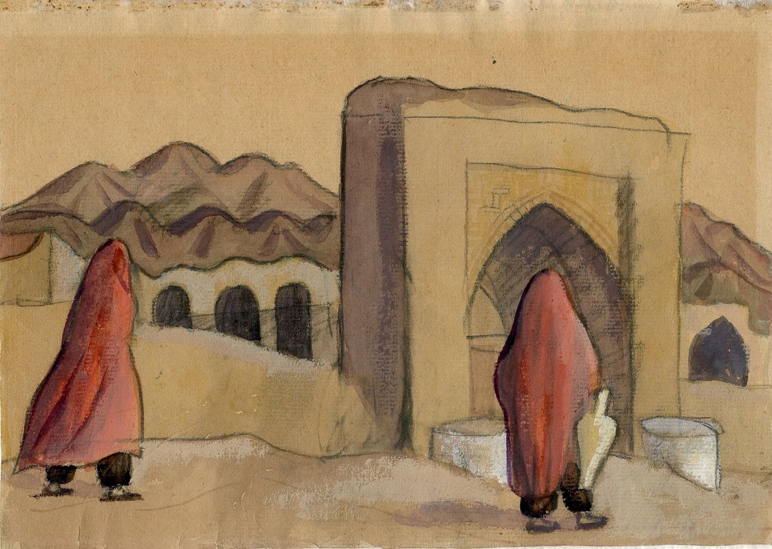 Džo akvarelis no Persijas laika - “Ciema sievietes Aliabadā”, 1918.