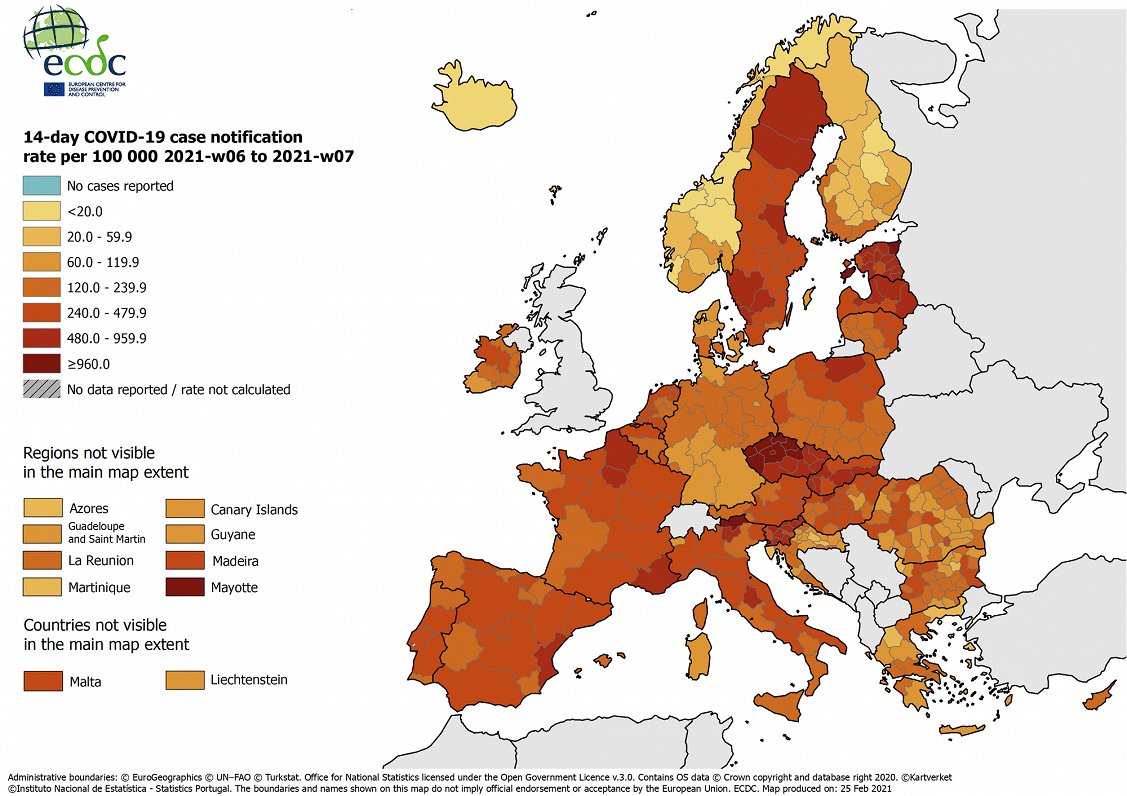 Covid rates in Europe Feb 25, 2021