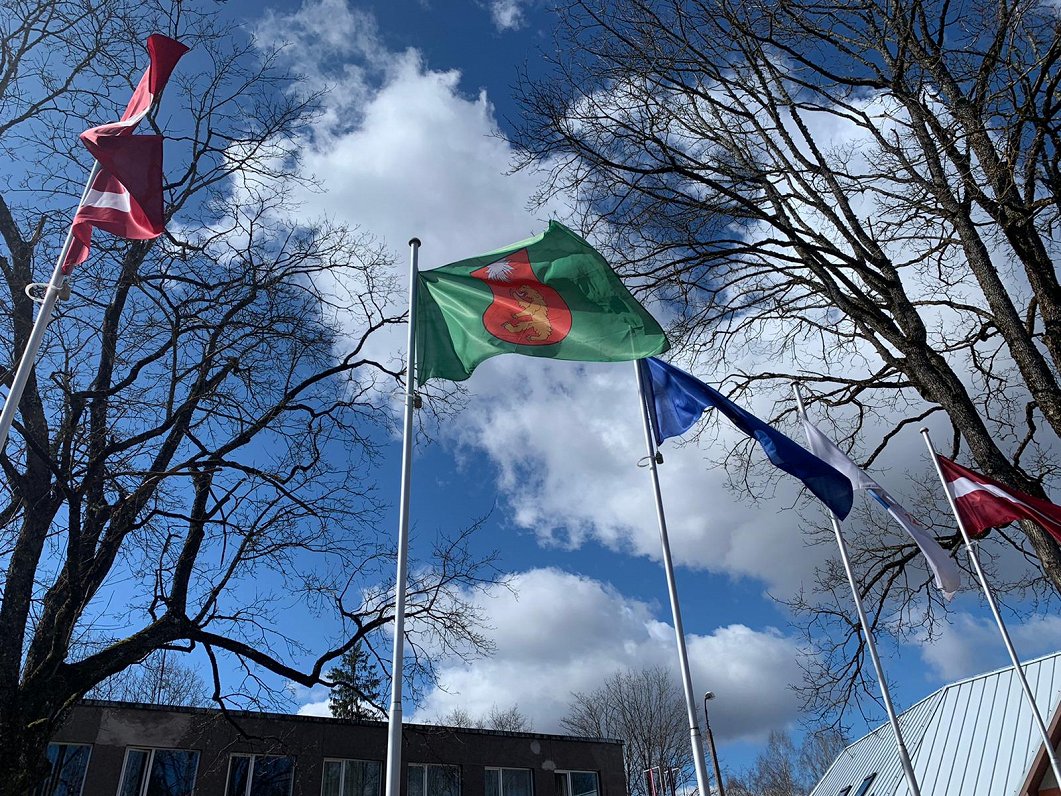 Флаги у здания Валкской краевой думы.