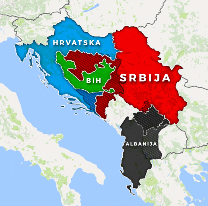 Maķedonijas medijos publicētā &quot;jaunā Balkānu karte&quot;