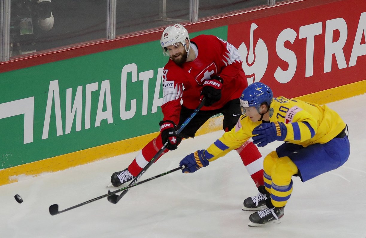 Zviedrijas un Šveices hokejistu spēle pasaules čempionātā Rīgā