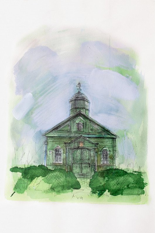 Viktorijas Grappas akvarelis. Ismeru baznīca.