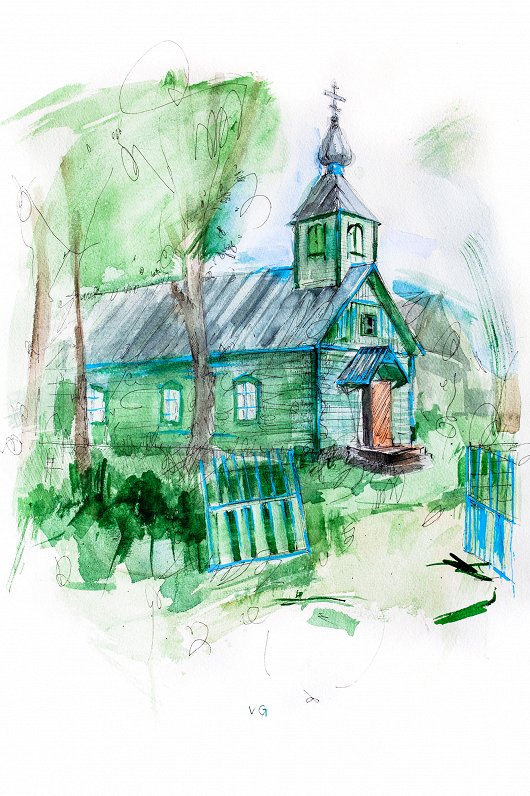 Viktorijas Grappas akvarelis. Uļjanovas baznīca.