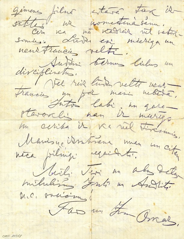 1941. gada 14. jūnijā deportētā Oskara Bērziņa no vagona izmestā vēstule sievai Martai