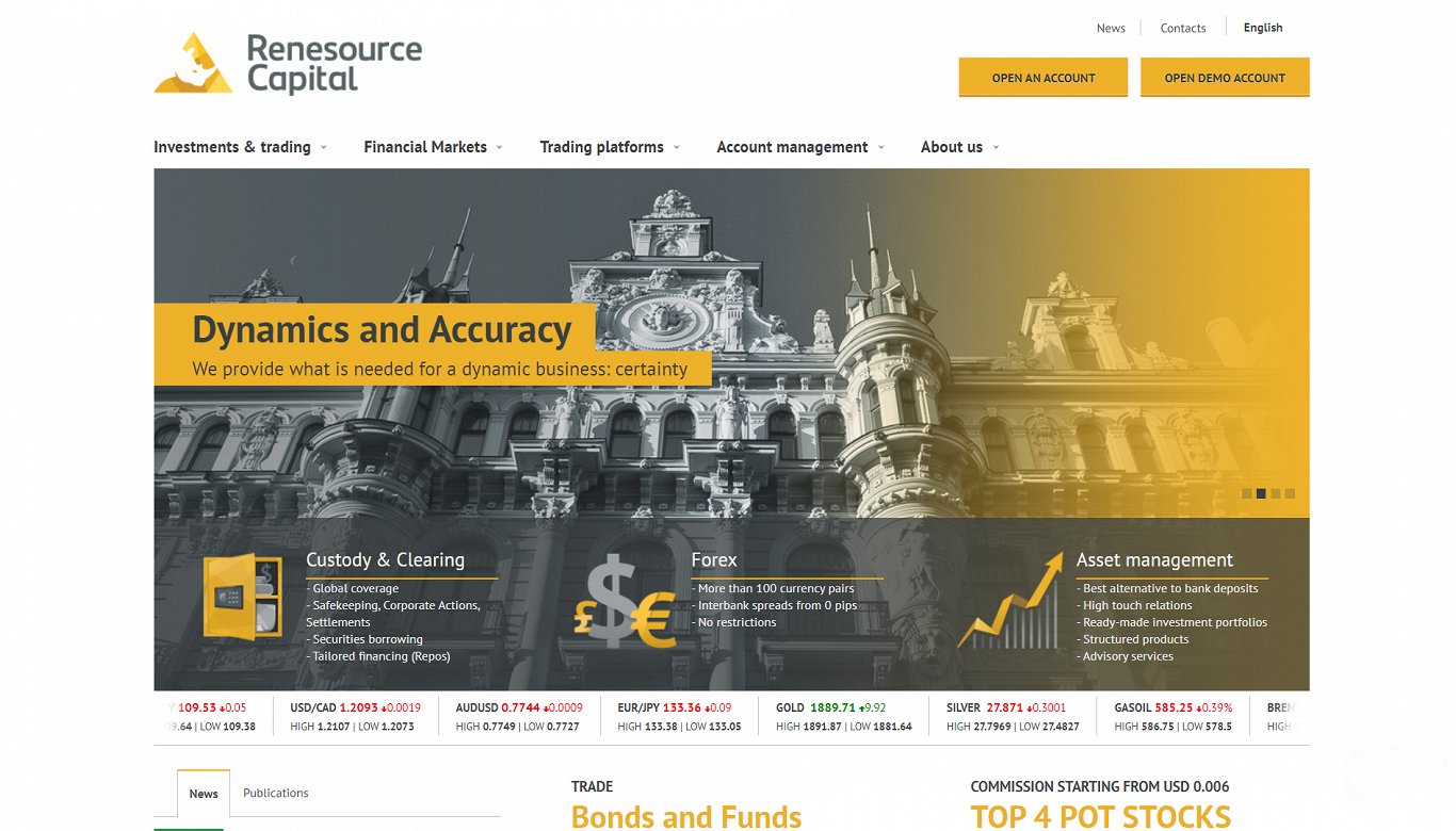 Ieguldījumu brokeru sabiedrības «Renesource Capital» interneta lapa