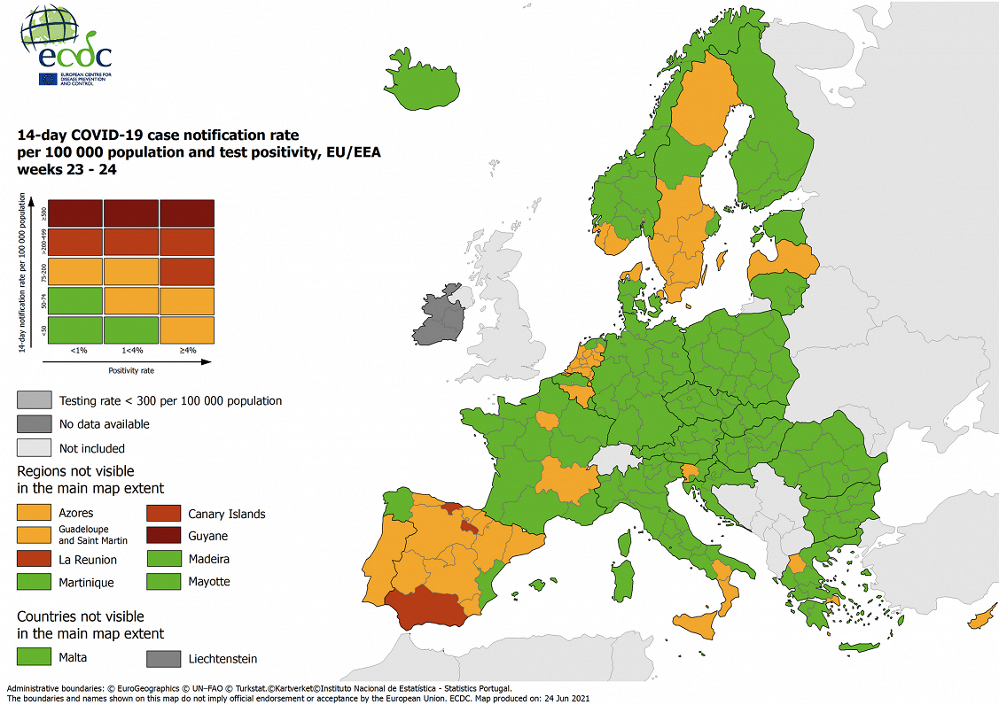 EU Covid rates, June 24, 2021