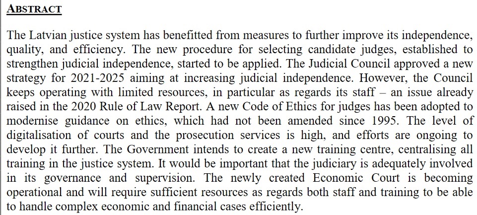 Fragments no ziņojuma par Latvijas tieslietu sistēmu