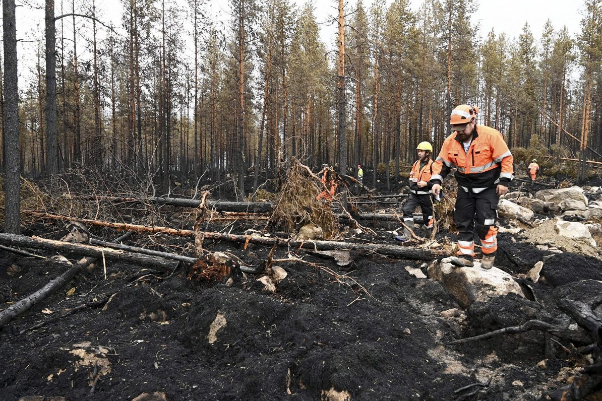 Somijā meža ugunsgrēks uz dienvidiem no nelielās Botnijas līča ostas pilsētiņas Kalajoki, 2021.gada...