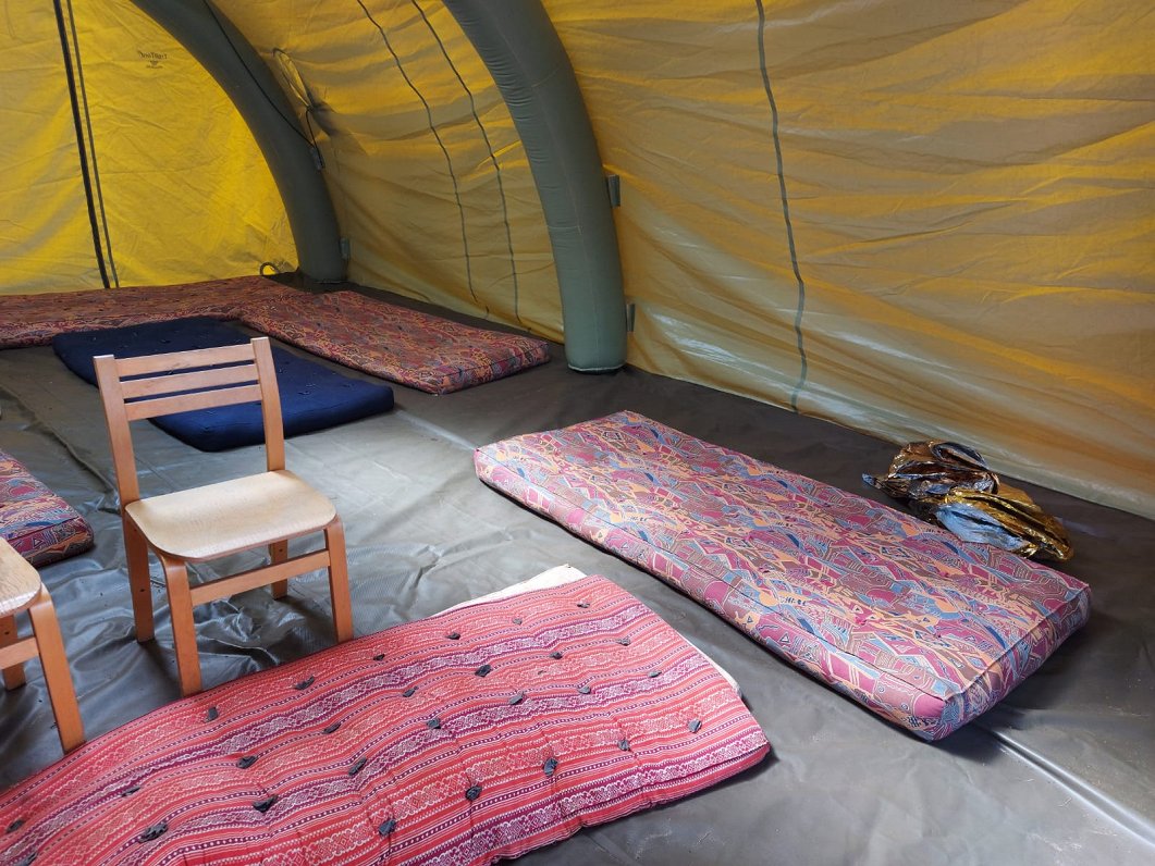 Pagaidu uzturēšanās teltis Irākas bēgļiem Baltkrievijas pierobežā