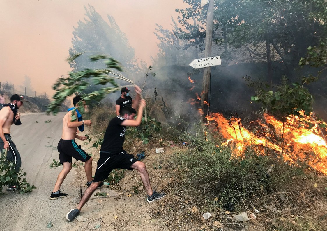 Iedzīvotāji mēģina nodzēst uguns liesmas Alžīrijā