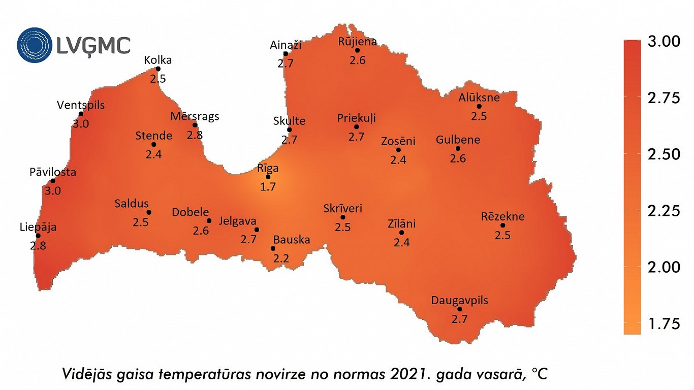 Latvia summer 2021 temperatures above seasonal norm