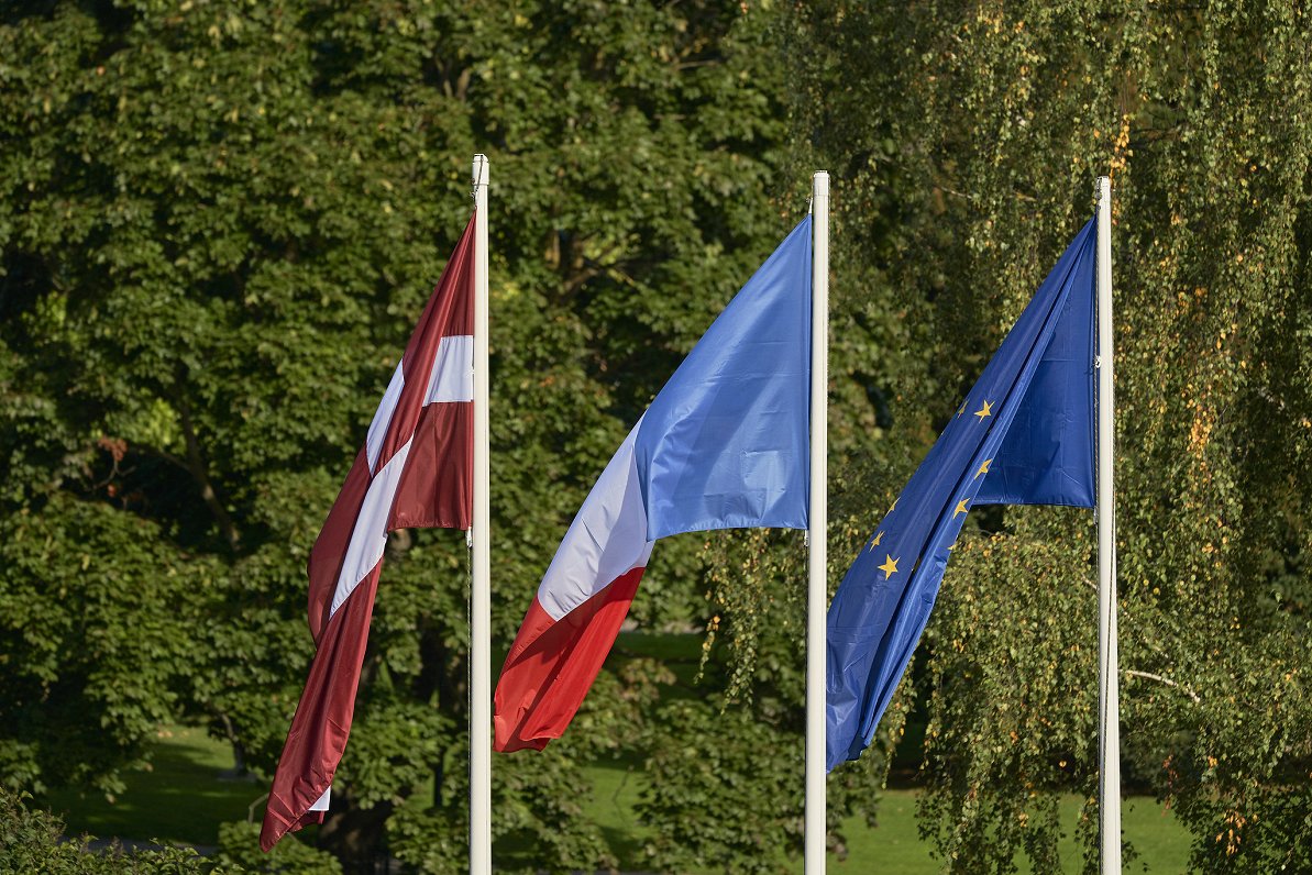Flags of Latvia, France and European Union