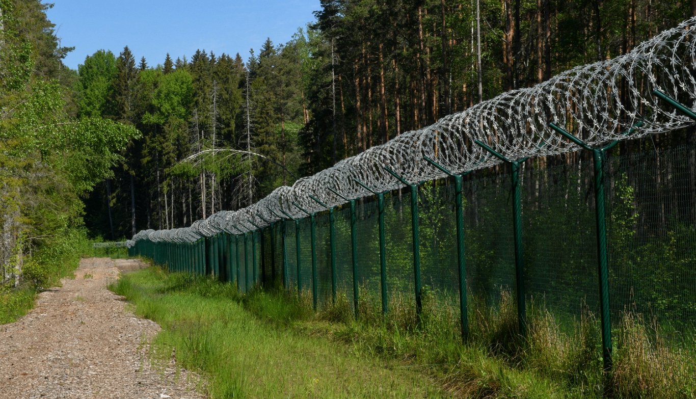 Barbed-wire fence on Latvia-Belarus border