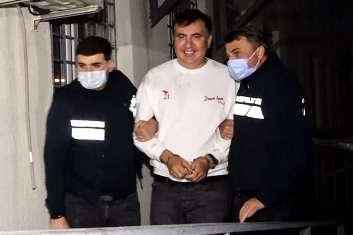 Kadrs no bijušā Gruzijas prezidenta Mihaila Saakašvili aizturēšanas video 2021. gada 1. oktobrī