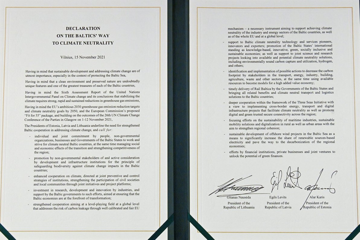 Baltic Presidents declaration on climate neutrality