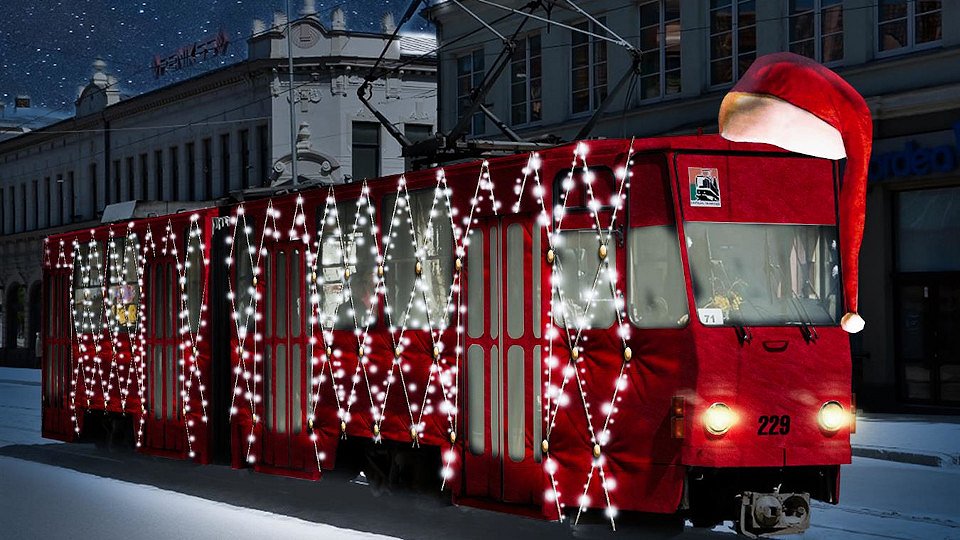Лиепайский новогодний трамвай — визуализация