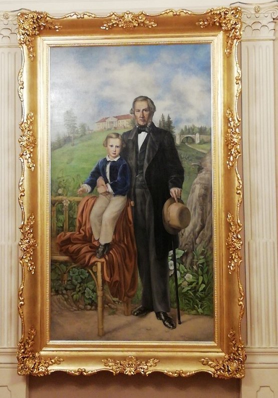 Gleznas “Matiass fon der Reke un viņa mazdēls Karls Durbes pils pakājē” (1865) kopija Durbes pilī. 1...
