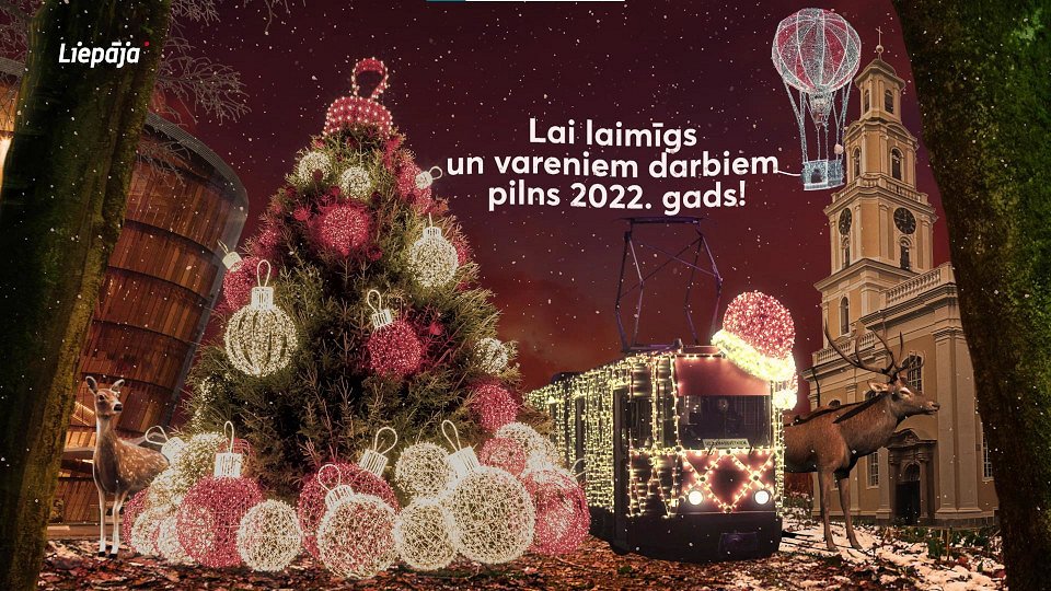Светящаяся ёлка и трамвай-подарок — новогодние украшения Лиепаи, декабрь 2021