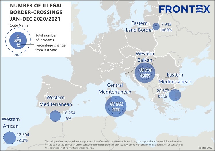 Migrantu nelegālās ieceļošanas maršruti 2021. gadā