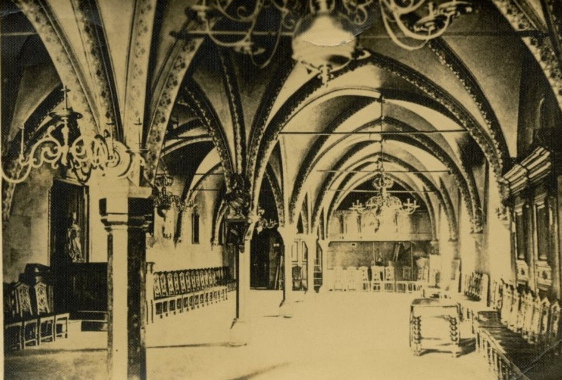 Lielās ģildes interjers. Fotoattēls no Reinholda Gulekes (1834-1927) krājuma