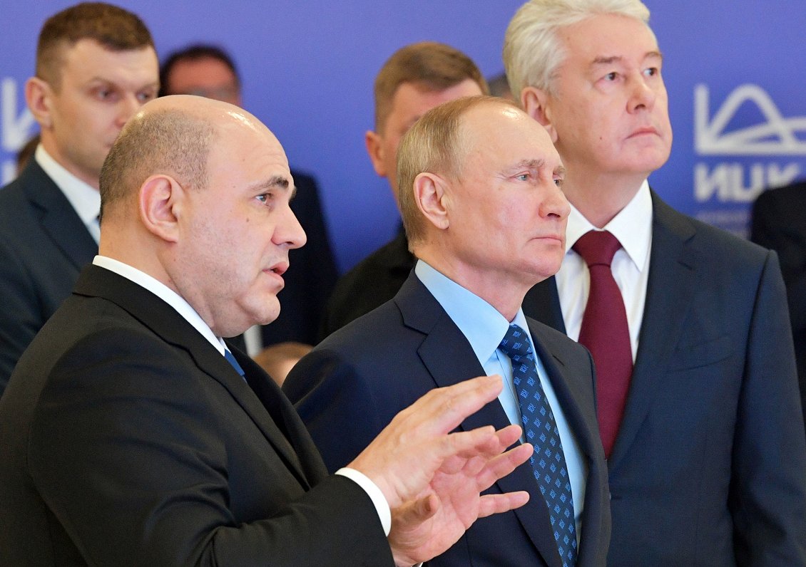 Михаил Мишустин, Владимир Путин, Сергей Собянин. Москва, март 2020 года.