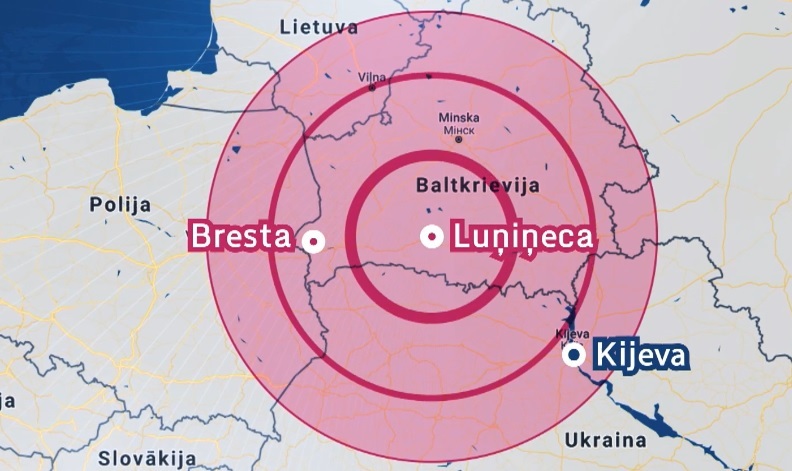 Baltkrievijā izvietoto Krievijas raķešu S-400 sniedzamības zona