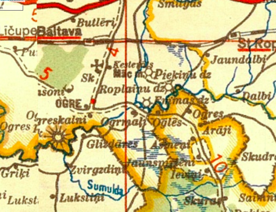 Fragments no Latvijas teritorijas kartes. 1940. gads.
