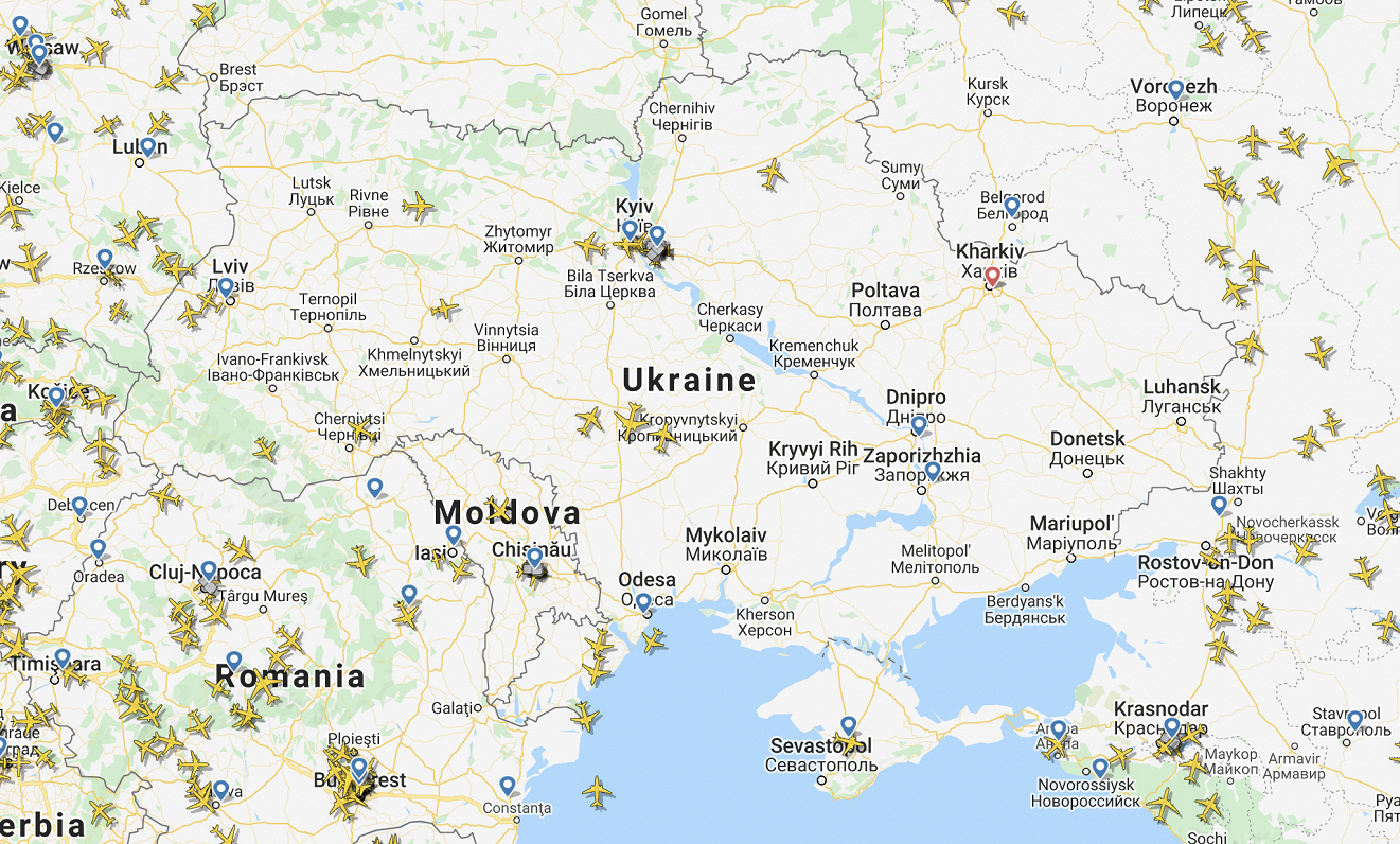 Gaisa satiksme virs Ukrainas. 2022. gada 21. februāris