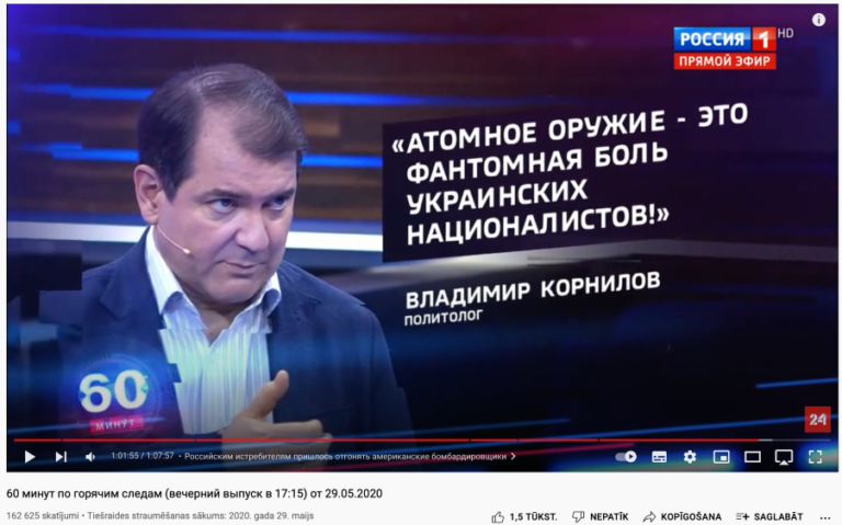 Ekrānuzņēmums no Krievijas valsts televīzijas raidījuma 29.05.2020., kurā apspriesti Ukrainas centie...