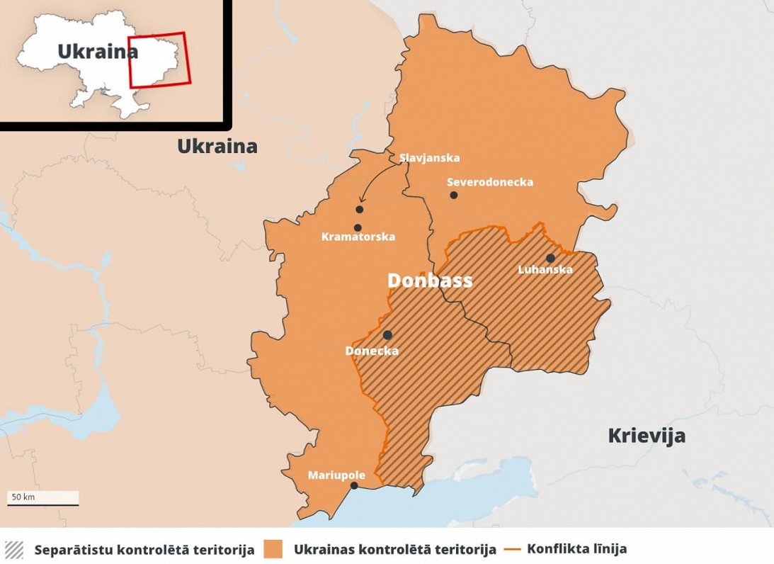 Doneckas un Luhanskas apgabalu karte