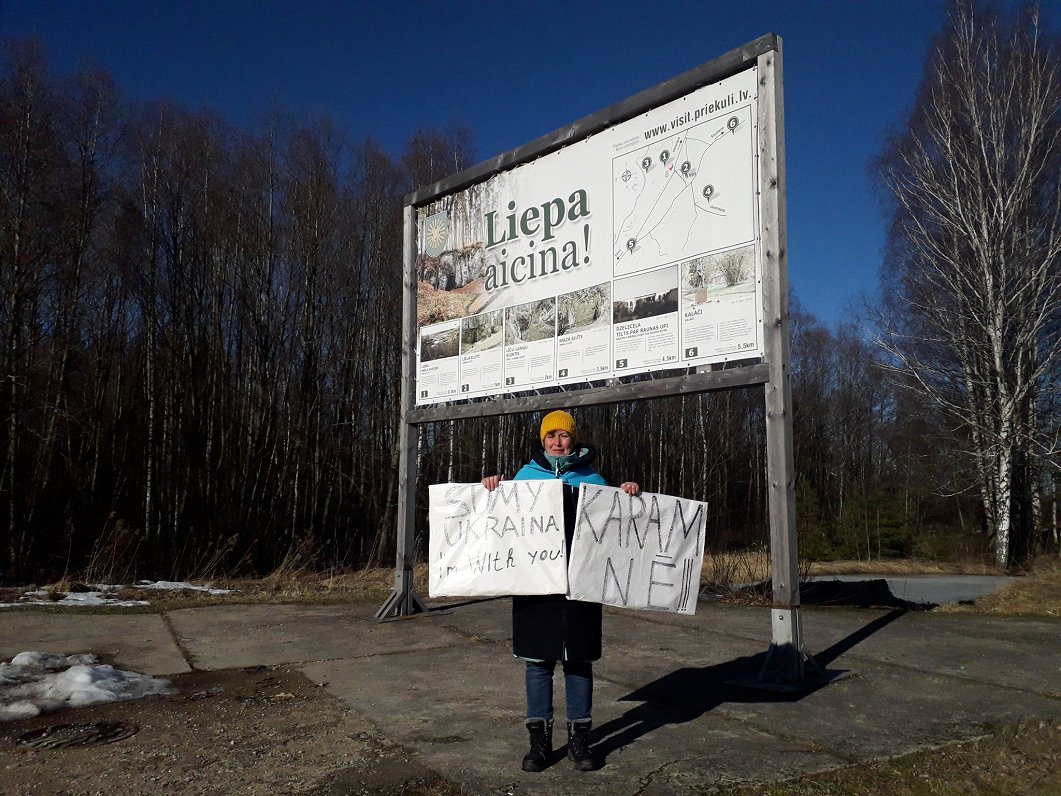 Natālija stages a one woman protest in Liepa