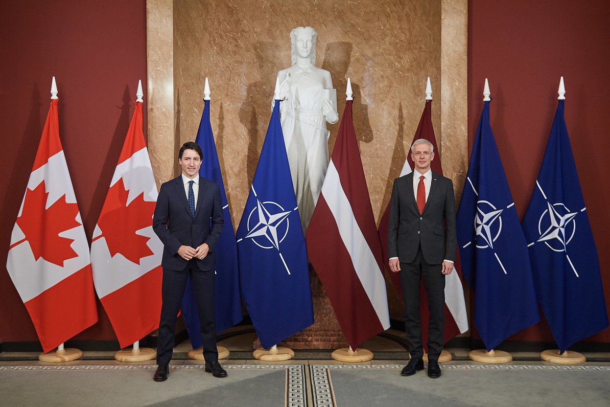 Canadian Prime Minister Justin Trudeau and Latvian Prime Minister Krišjānis Kariņš