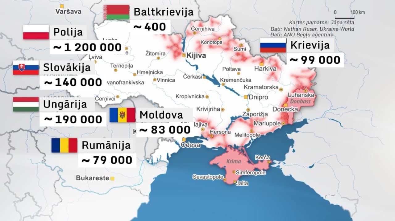 Ukrainas bēgļu plūsmas virzieni