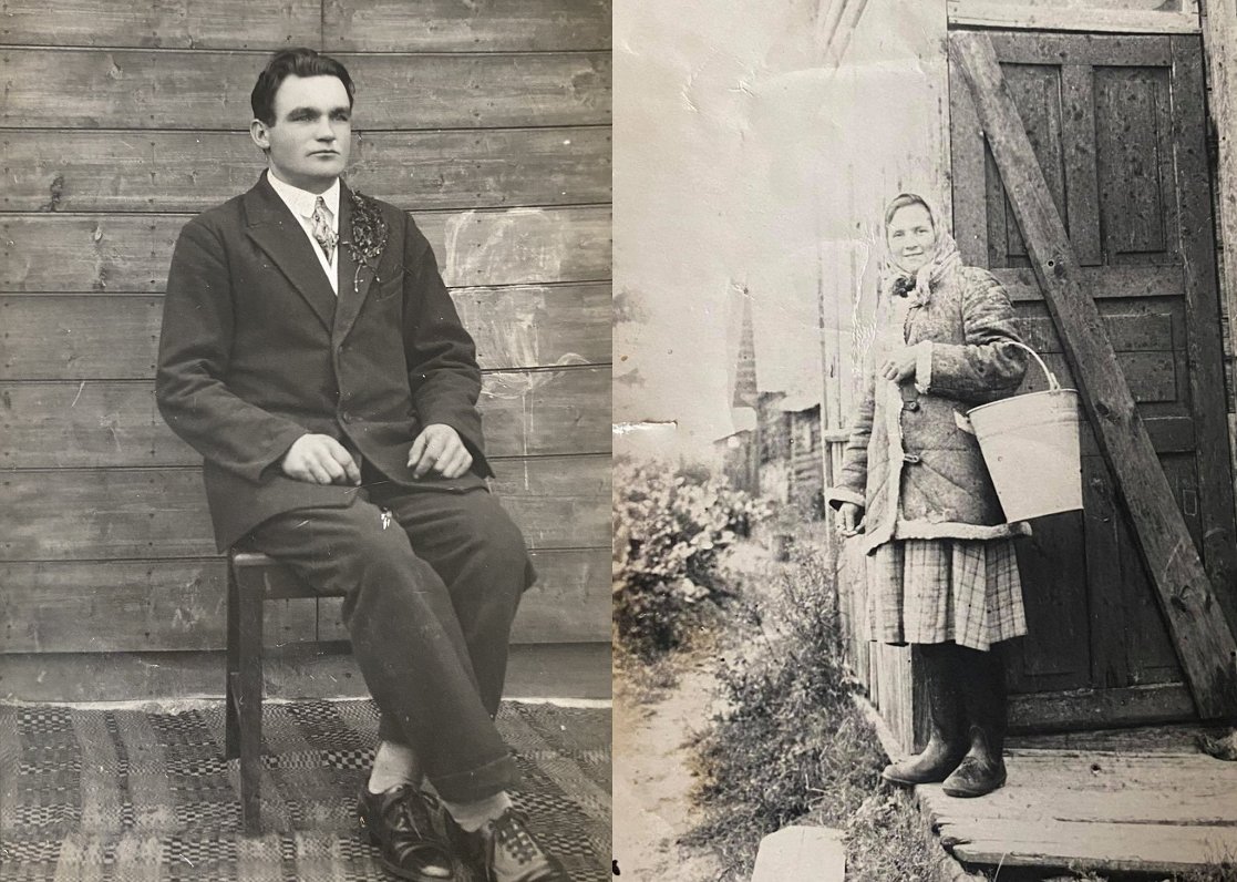Jānis Zelčs (1902–1977), 1930. gadi, un Lidijas Zelčas mamma Kostancija (1911–1990) pie “Mišānu” māj...