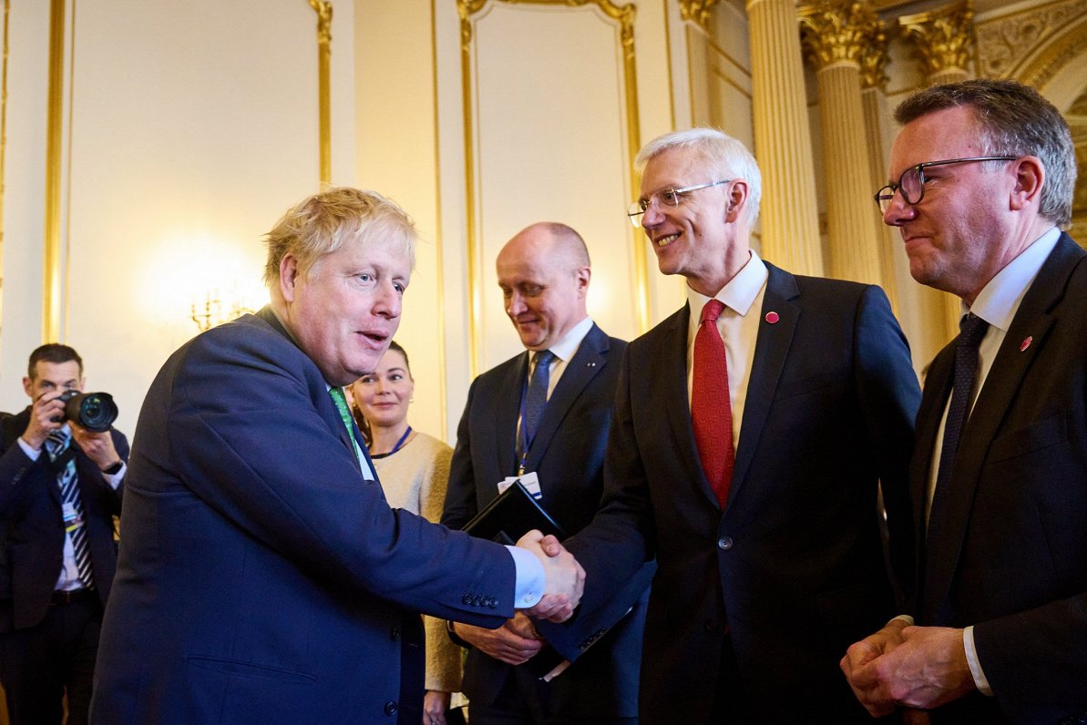 UK Prime Minister Boris Johnson with Latvian Prime Minister Krišjānis Kariņš