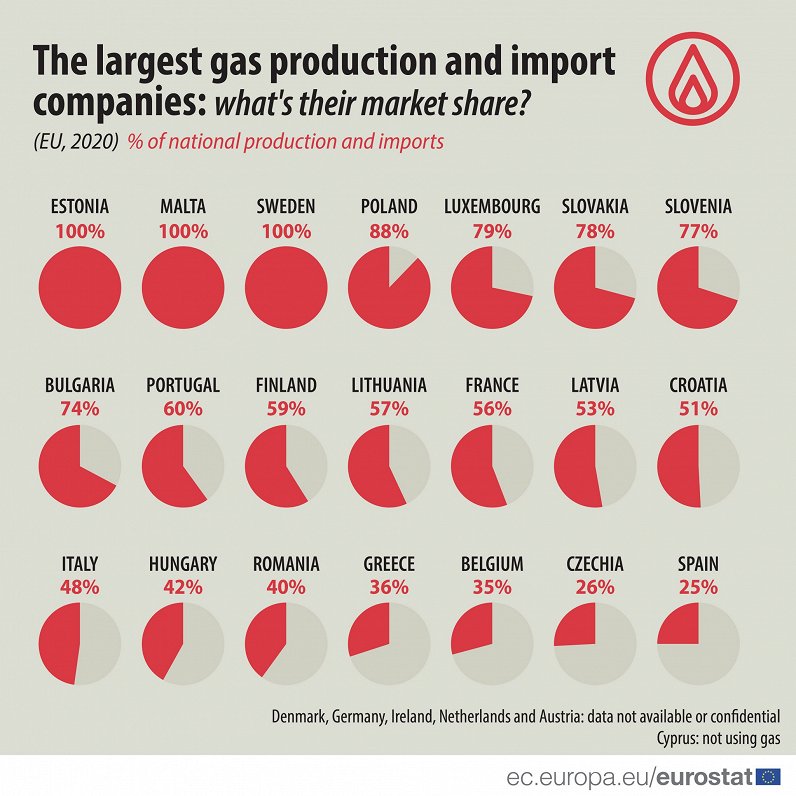 EU largest gas production and import companies, 2020