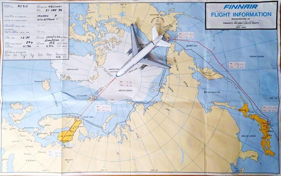 &quot;Finnair&quot; veiktais Ziemeļu maršruts 1986. gadā