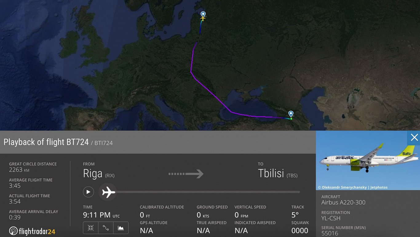 &quot;airBaltic&quot; maršruts lidojumiem uz Gruziju