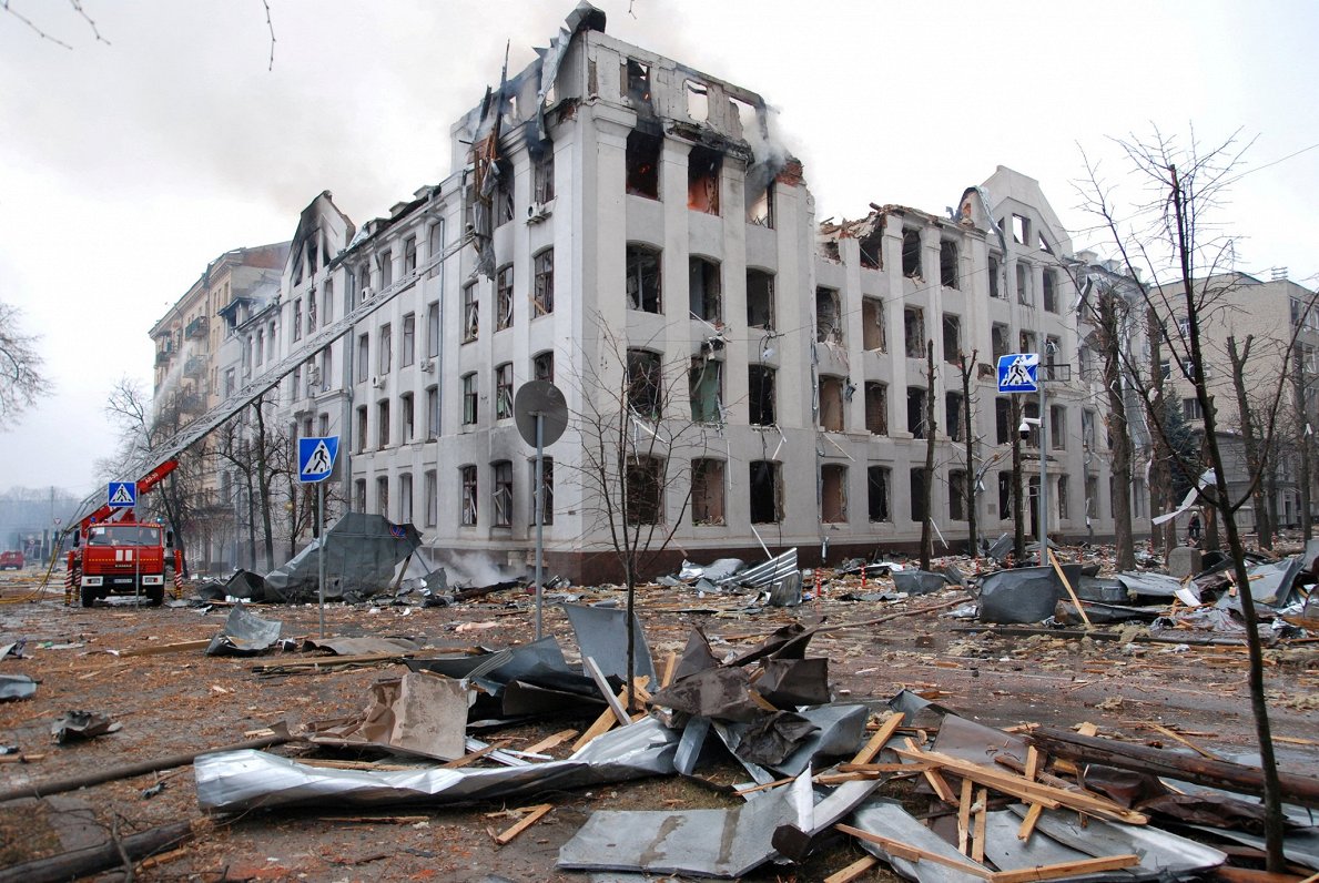 Universitātes ēka Harkovā, kas cietusi Krievijas iebrukumā. 02.03.2022.