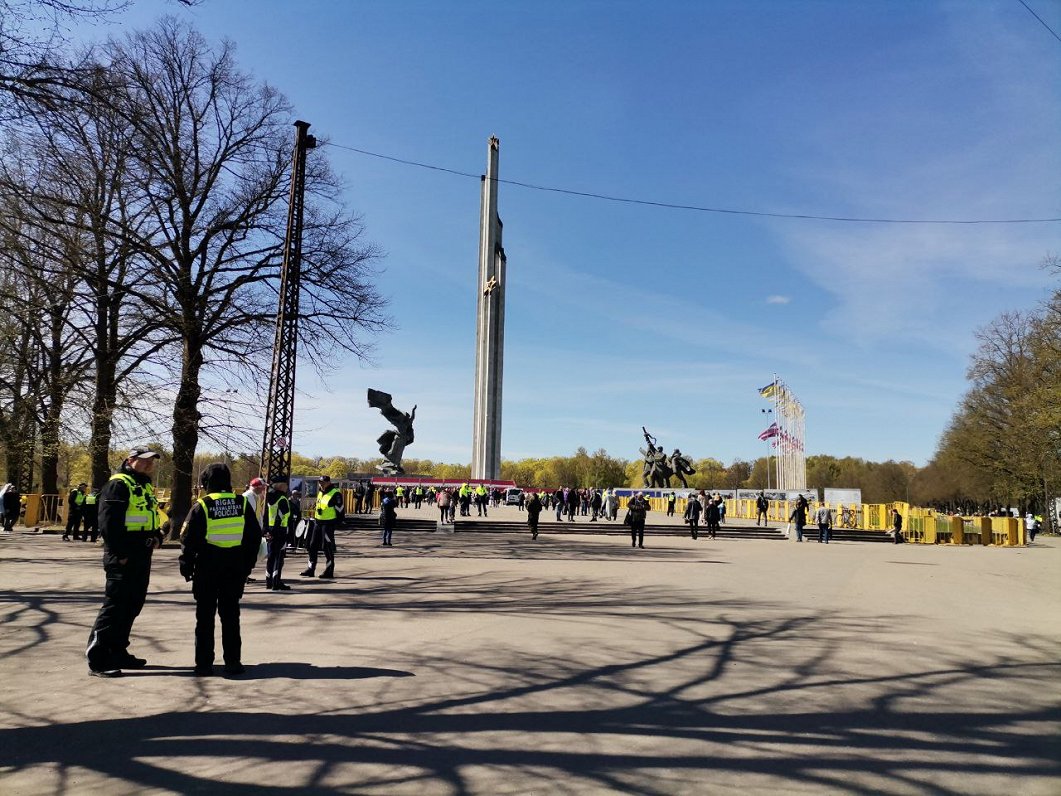 People visit the Soviet 'Victory' monument on May 9