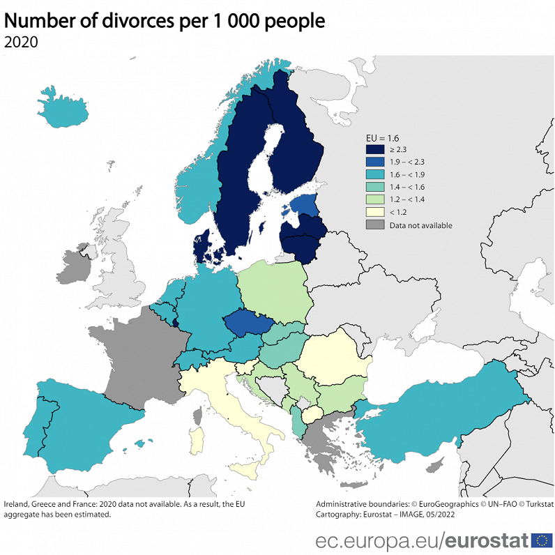 Divorces in Europe, 2020