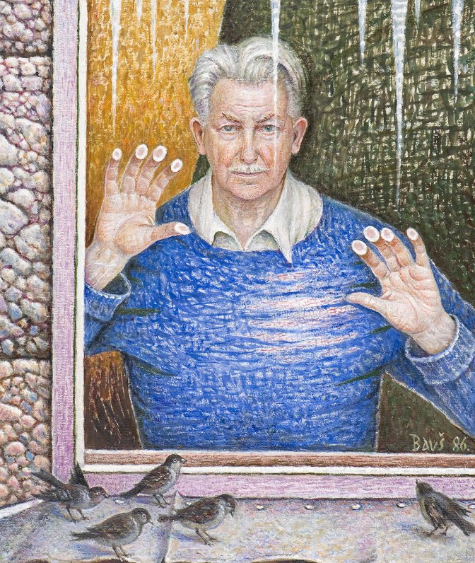 Auseklis Baušķenieks. Pašportrets aiz stikla. 1986.