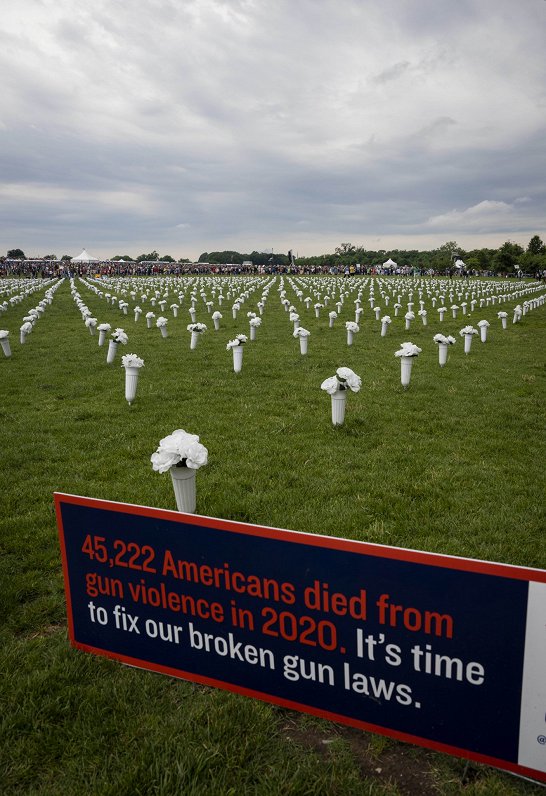 Protesta akcija Vašingtonā, kur izliktas 45 222 vāzes ar ziediem par katru cilvēku, kurš 2020. gadā...
