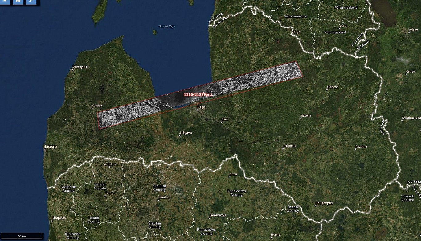 Aukstā kara laika projekta “Corona” fotofiksāciju zona virs Latvijas teritorijas