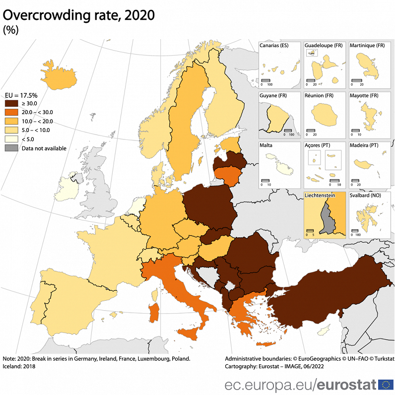 Overcrowding in EU, 2020