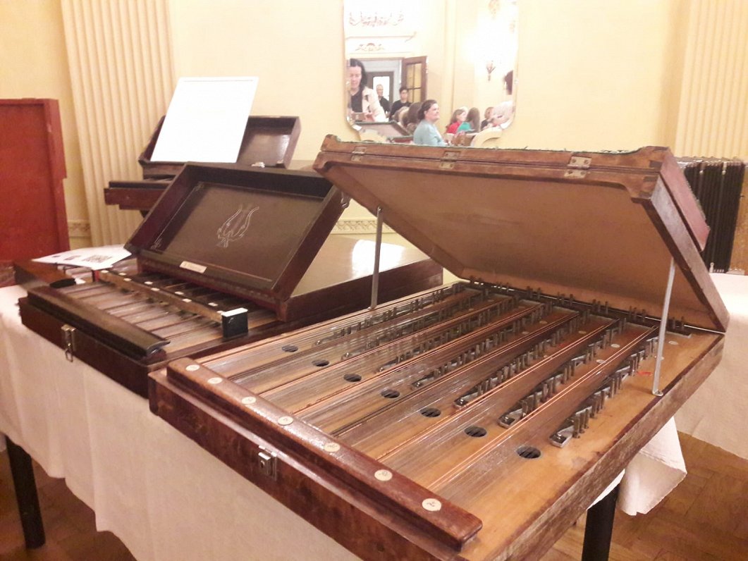 Dūru cītara mūzikas instrumentu parādē Rīgas Latviešu biedrības namā