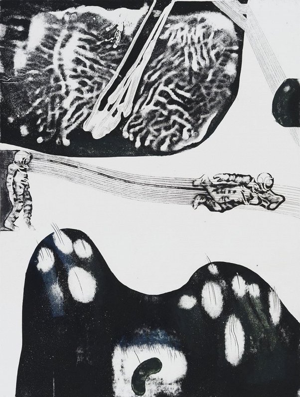 Arturs Ņikitins “Kosmiskie dvīņi”, 1976, oforts, 65x49 cm