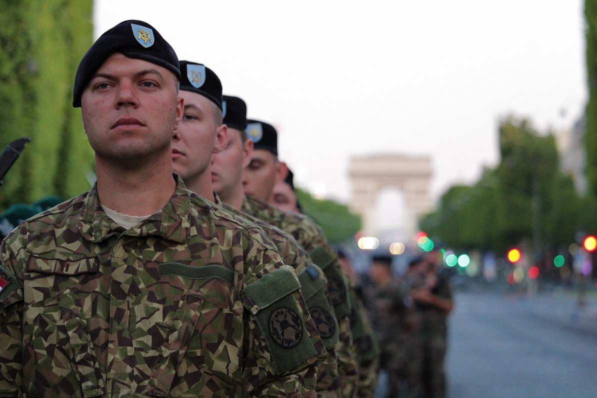 Latvian soldiers on the Champs Elysees in Paris