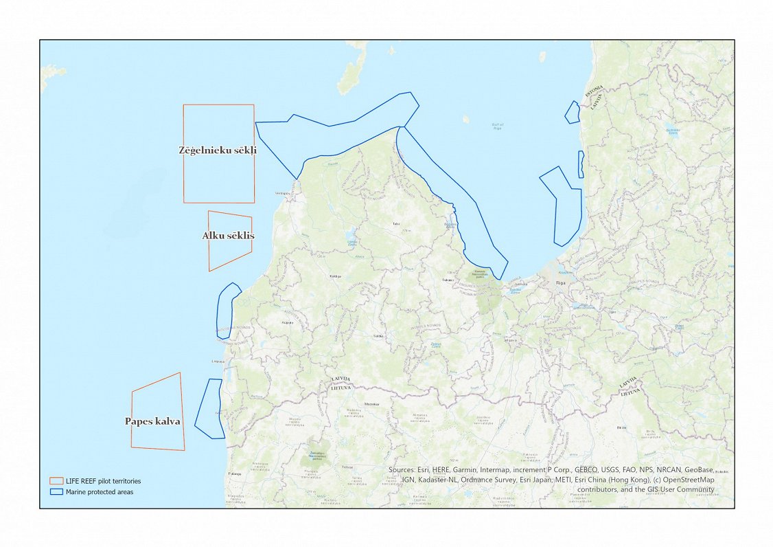 Baltijas jūras aizsargājamo teritoriju jaunie nosaukumi kartē.