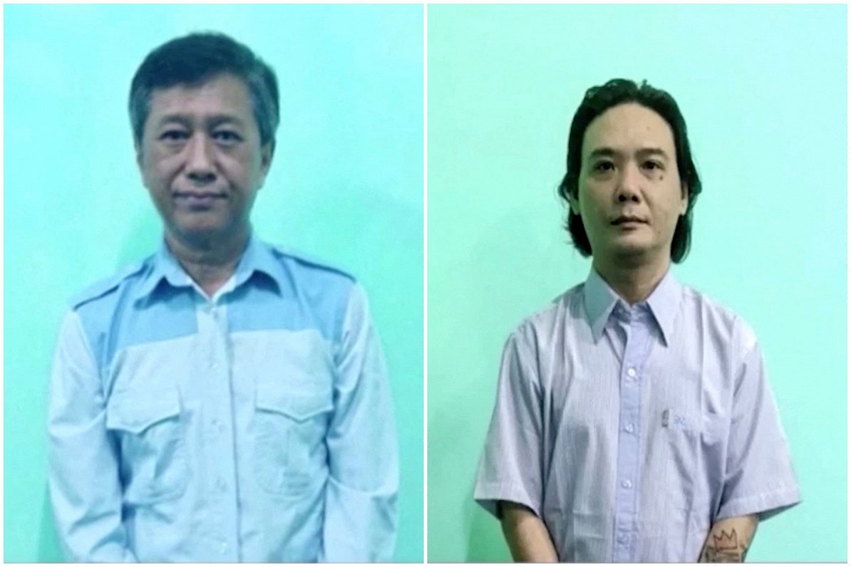 Ar nāvi sodītie Mjanmas demokrātijas aktīvisti Kjo Min Ju (pa kreisi) un  Pjo Zeija To